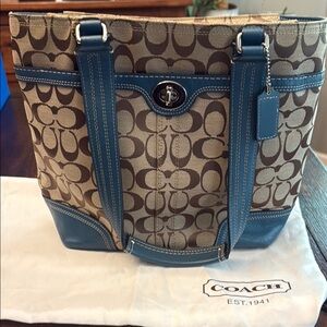 Coach Signature Canvas Tote - Blue and Brown